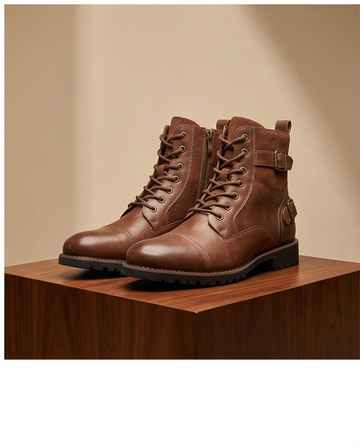 Men’s Tobacco Brown Leather Buckle Boots | Rugged Urban Utility T&T