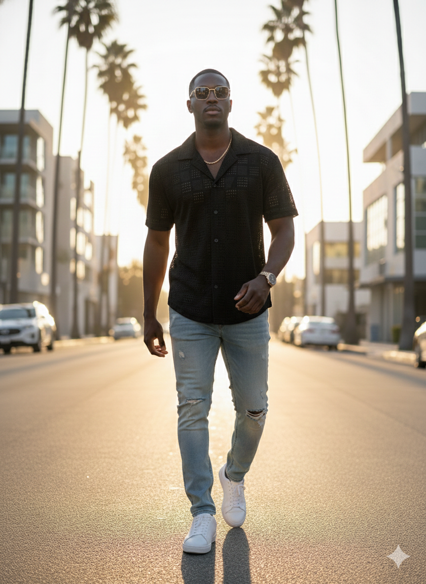 Men’s Summer Knit Button-Up Shirt