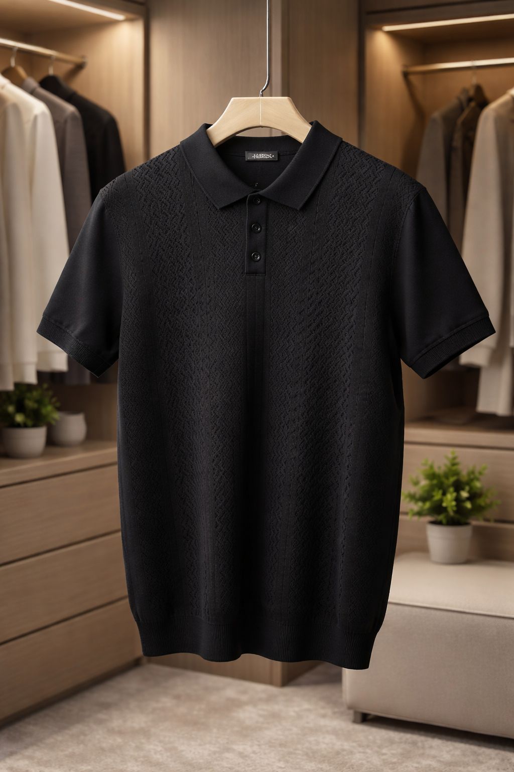 Men’s Textured Knit Polo Shirt – Premium Short Sleeve
