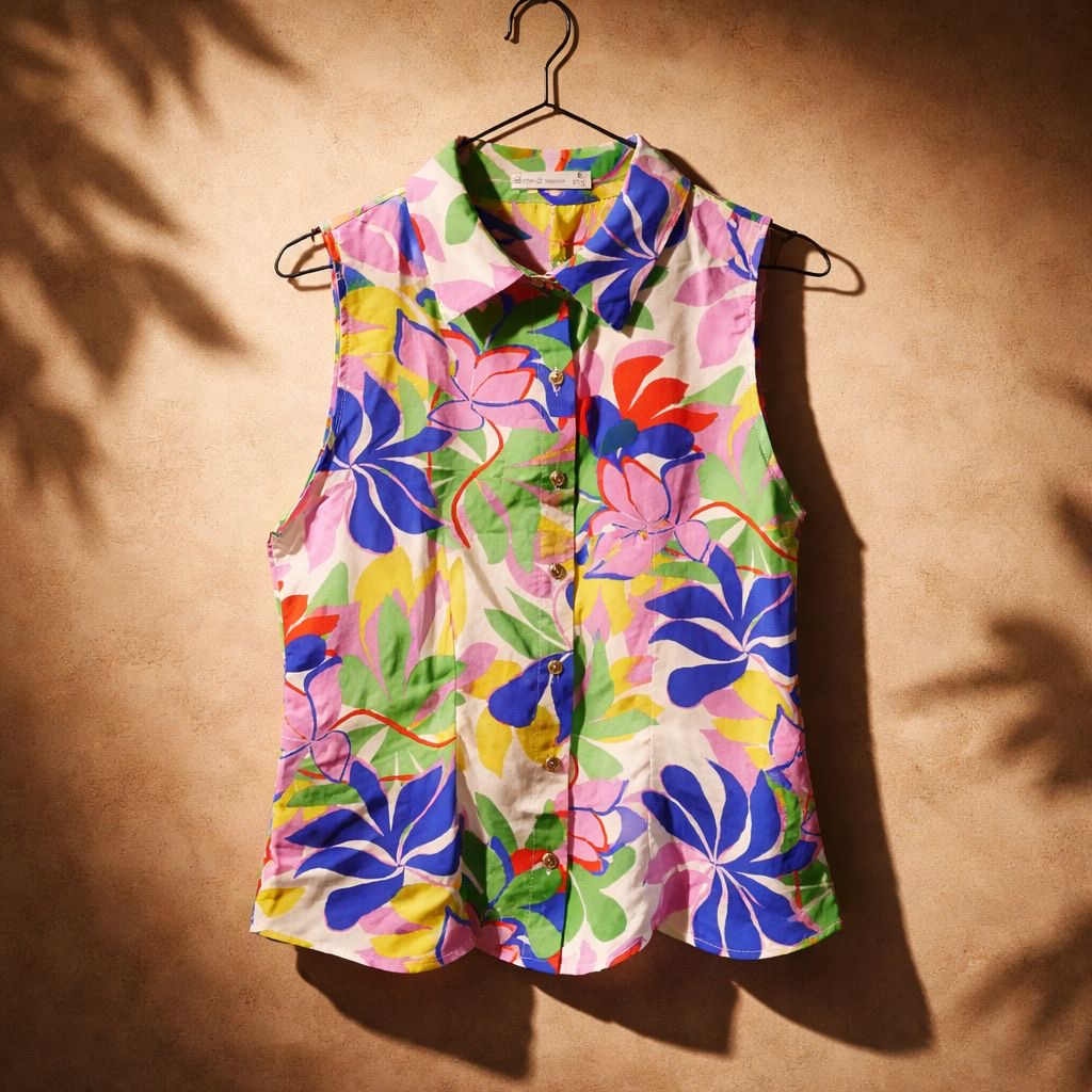 Women’s Tropical Floral Sleeveless Blouse – Button-Up Summer Top