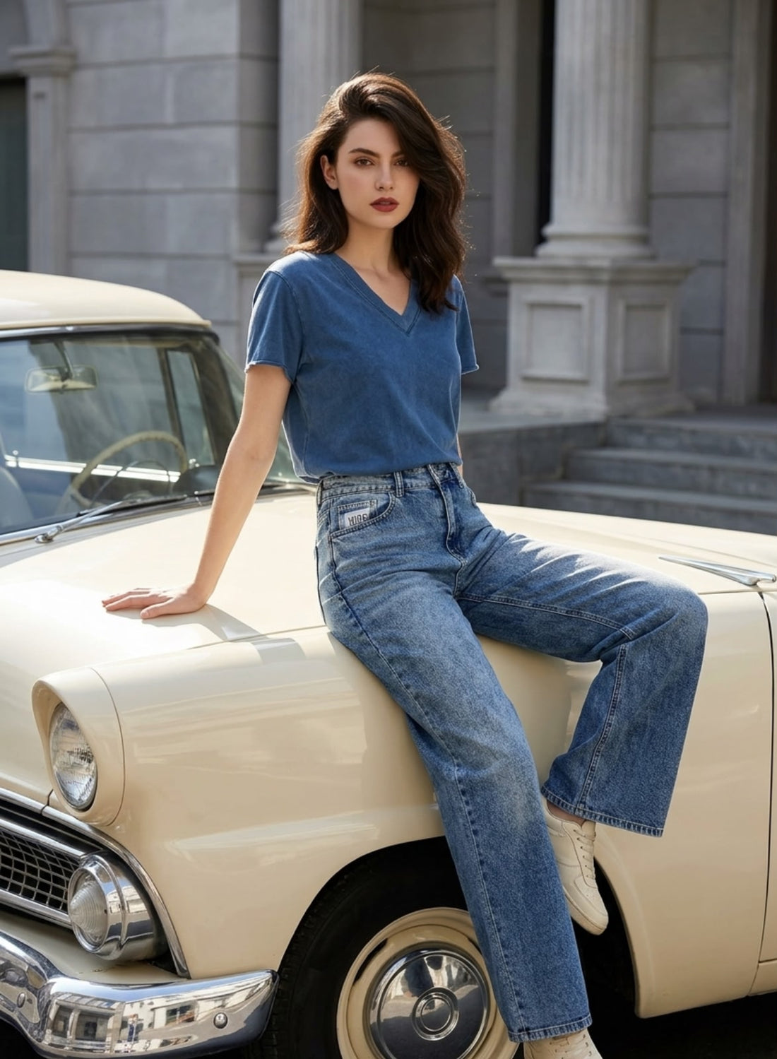 Women’s Relaxed Fit Blue V-Neck T-Shirt