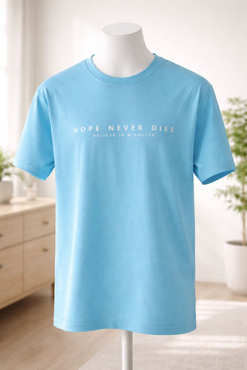Men’s Blue Graphic T-Shirt – “Hope Never Dies” Premium Tee