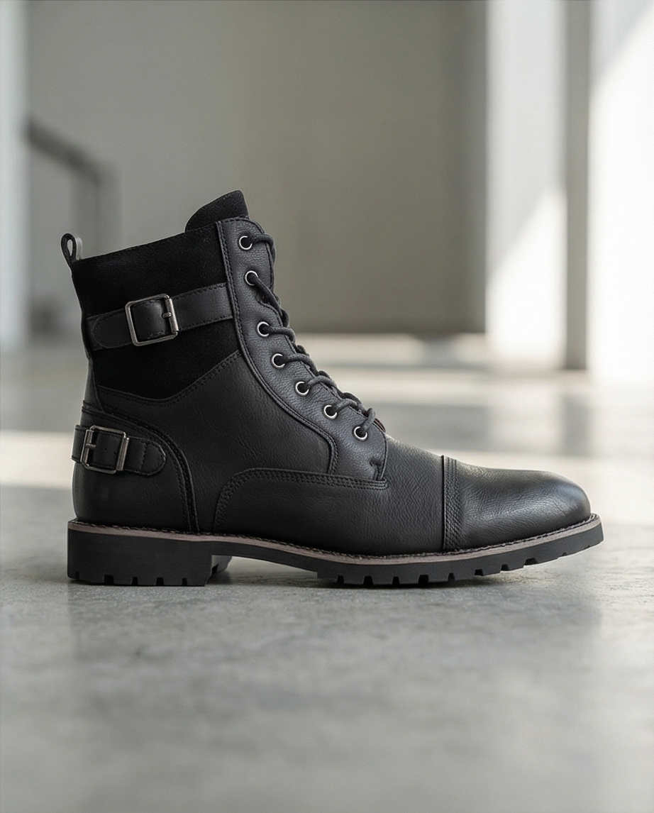 Men’s Urban Black Leather Buckle Boots | Tactical Street-Luxe T&T