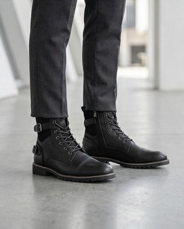 Men’s Urban Black Leather Buckle Boots | Tactical Street-Luxe T&T