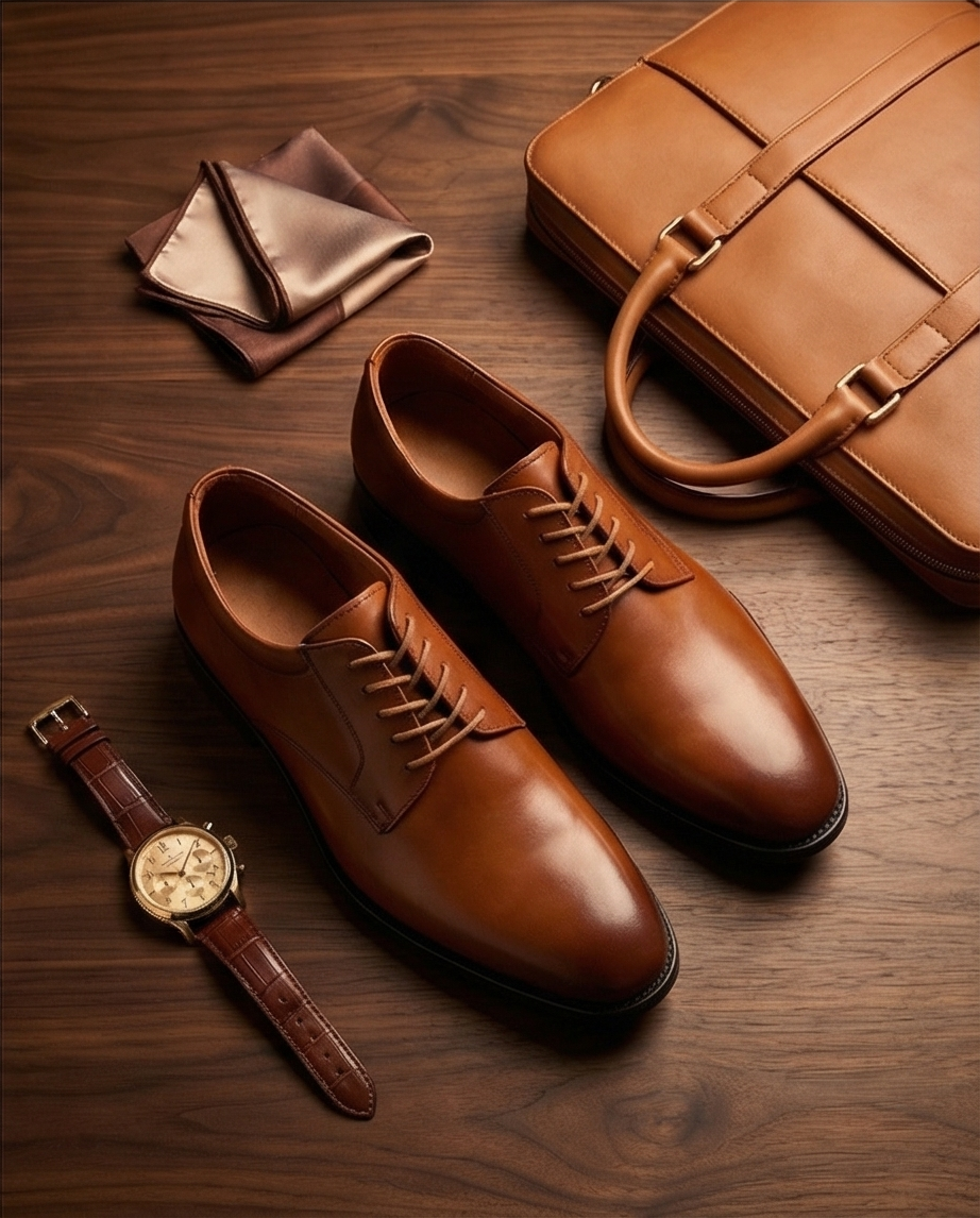 Men’s Chestnut Brown Leather Derby Shoes | Premium Formal & Office Wear