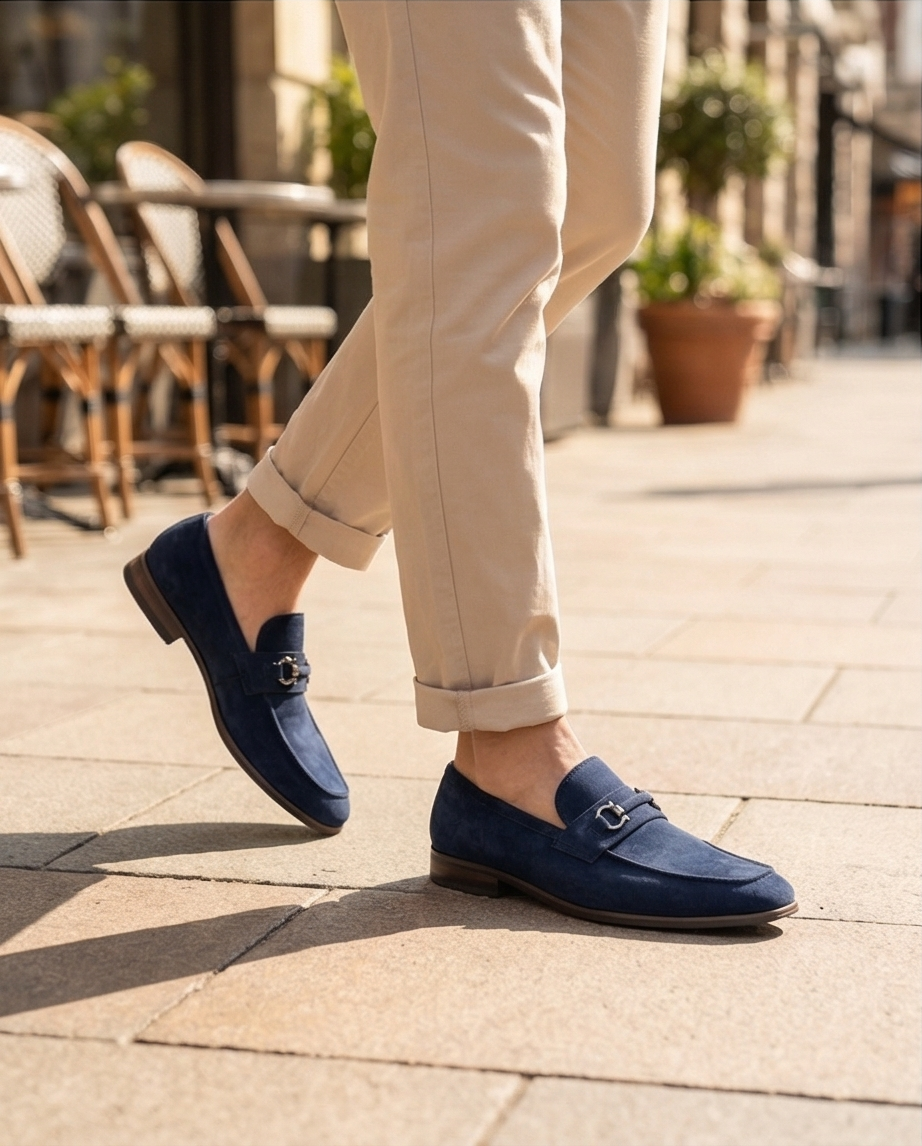 Men’s Navy Blue Suede Bit Loafers | Premium Caribbean Luxe