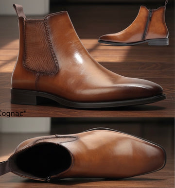 Men’s Chelsea Boots Cognac Leather  – Classic Ankle Dress Boots