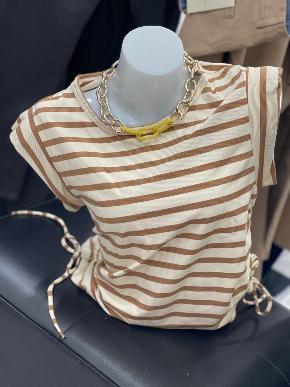 Women’s Black & White Striped Sleeveless Side-Tie Top
