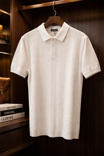 Men’s Textured Knit Polo Shirt – Premium Short Sleeve
