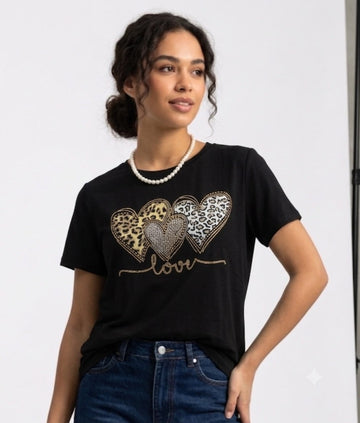 Women’s Black Graphic Heart Love T-Shirt