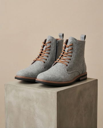 Men’s Grey Wool Lace-Up Winter Boots