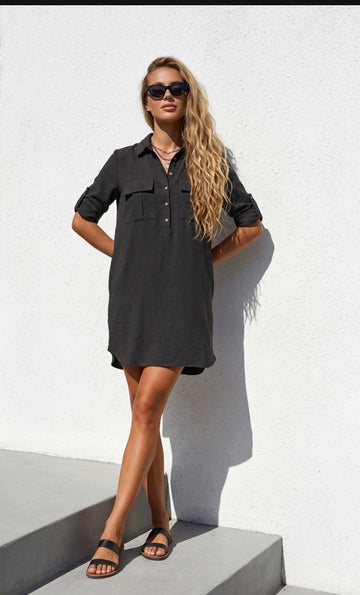 : Button-Down Linen Shirt Dress