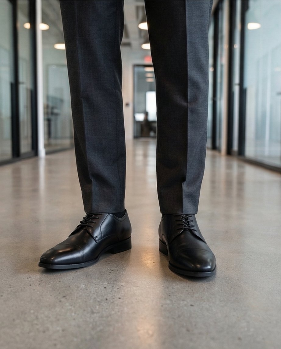 **Men’s Classic Black Leather Derby Shoes