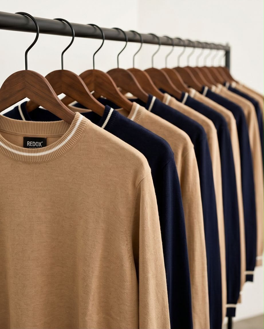 JJAYS Men’s Premium Crew Neck Sweater | Navy & Beige