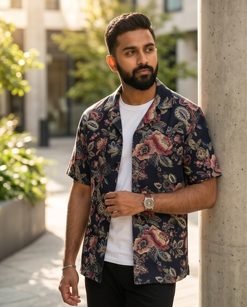 Men’s Floral Print Short Sleeve Button-Down Shirt