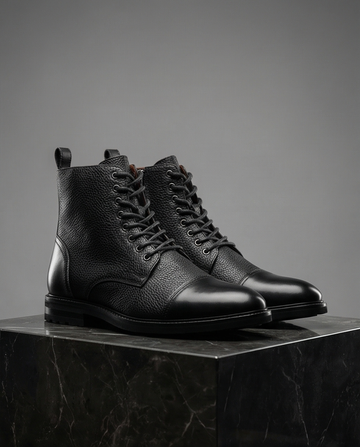 **Men’s Black Pebble-Grain Leather Boots