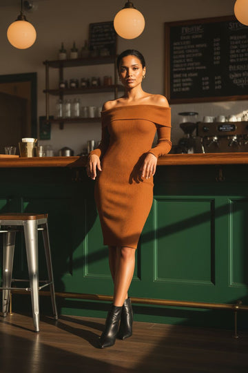 Off-Shoulder Ribbed Bodycon Dress