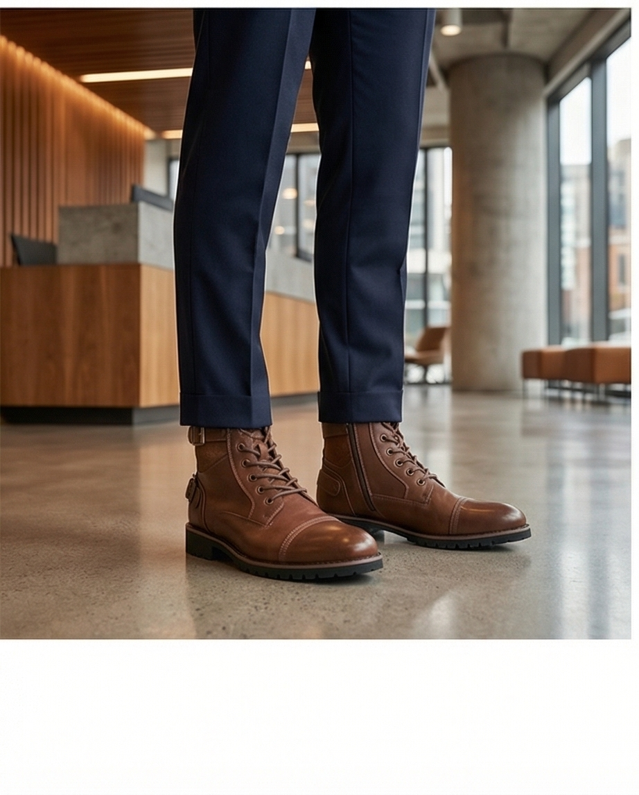 Men’s Tobacco Brown Leather Buckle Boots | Rugged Urban Utility T&T