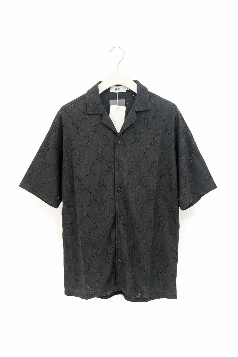 White and Back Textured Short-Sleeve Shirt