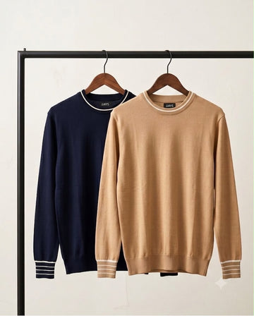 JJAYS Men’s Premium Crew Neck Sweater | Navy & Beige