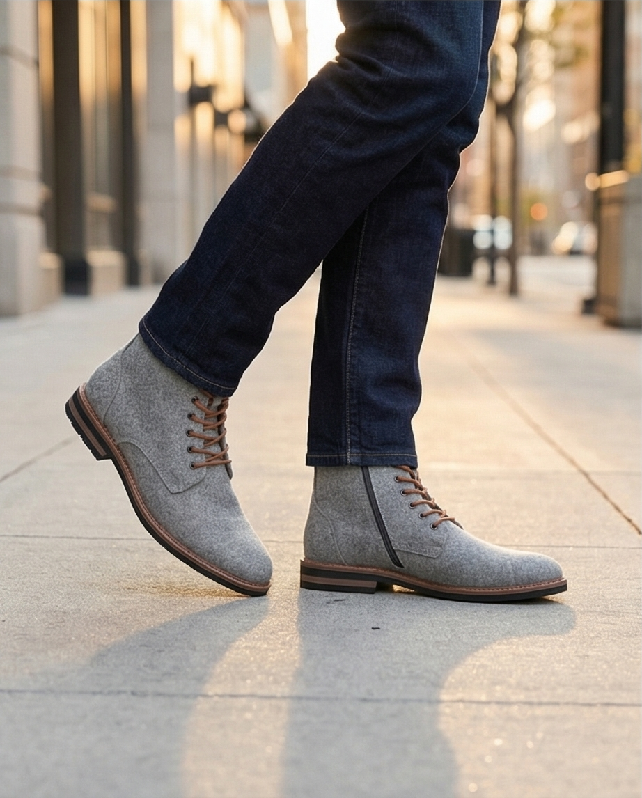 Men’s Grey Wool Lace-Up Winter Boots
