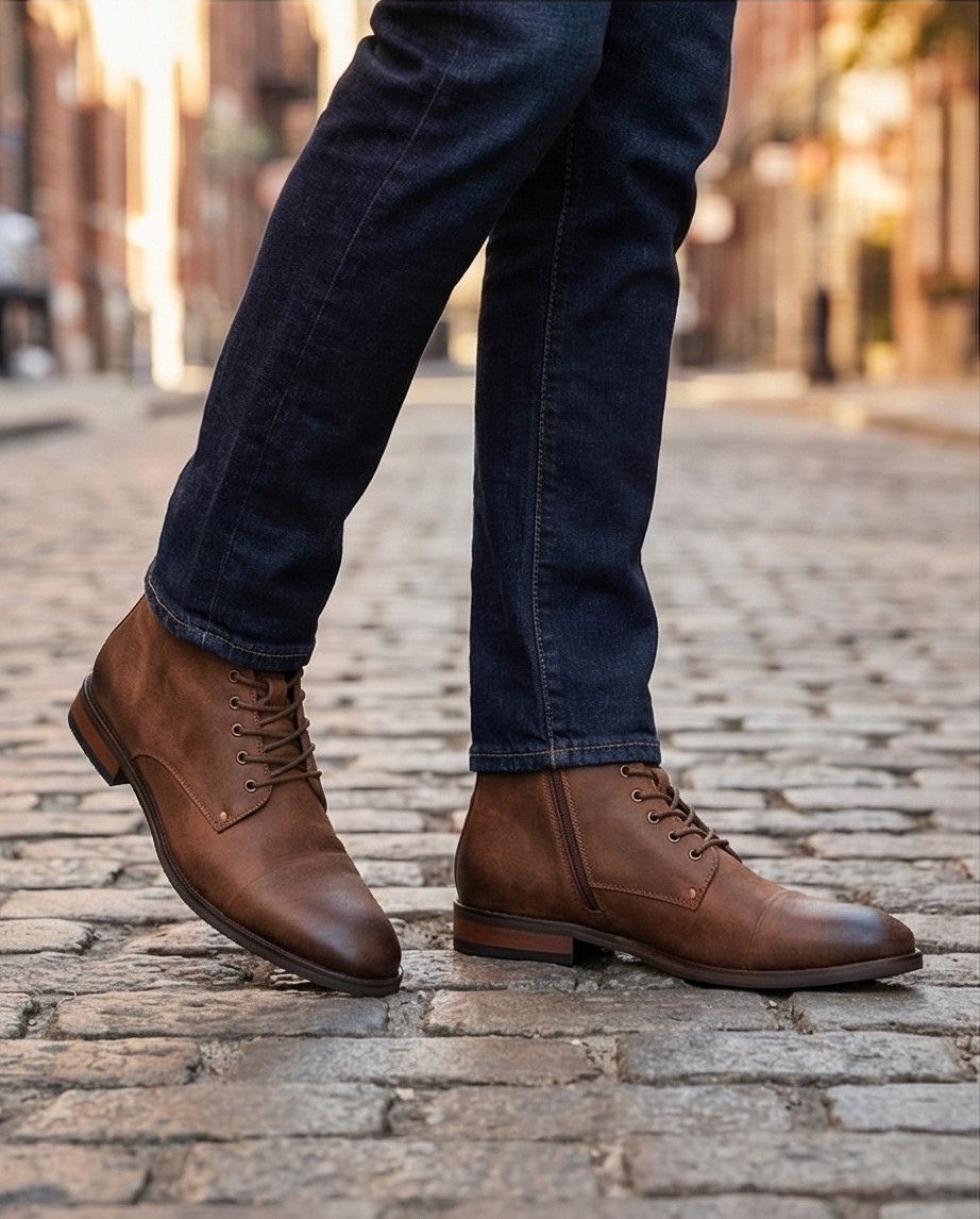 Men’s Distressed Umber Leather Boots | Rugged Vintage Style T&T