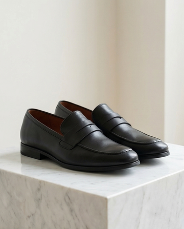 Men’s Black Leather Penny Loafers