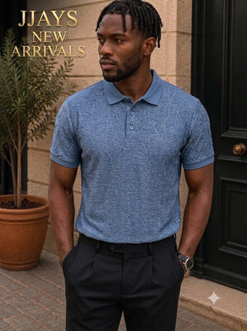 Men's Premium Textured Polo Shirt – Slate Blue Short Sleeve Casual & Smart-Casual Tee