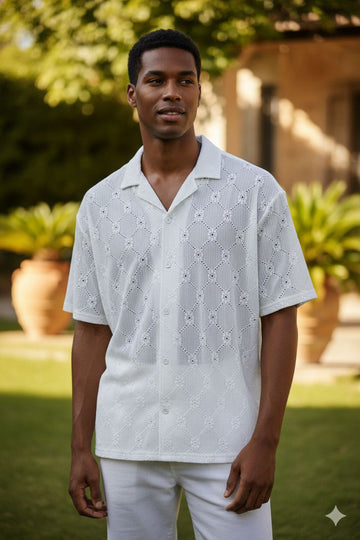 White and Back Textured Short-Sleeve Shirt