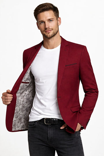 Men’s Burgundy Slim-Fit Blazer – Modern Tailored Jacket