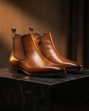 Men’s Chelsea Boots Cognac Leather  – Classic Ankle Dress Boots
