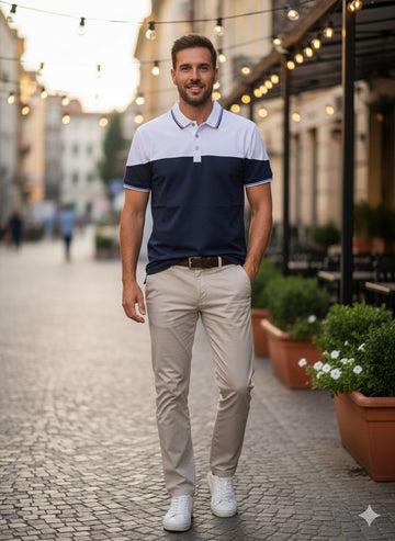 Men’s navy and white polo shirt