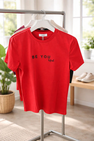 Be You Tiful Red Graphic T-Shirt – Inspirational Quote Tee